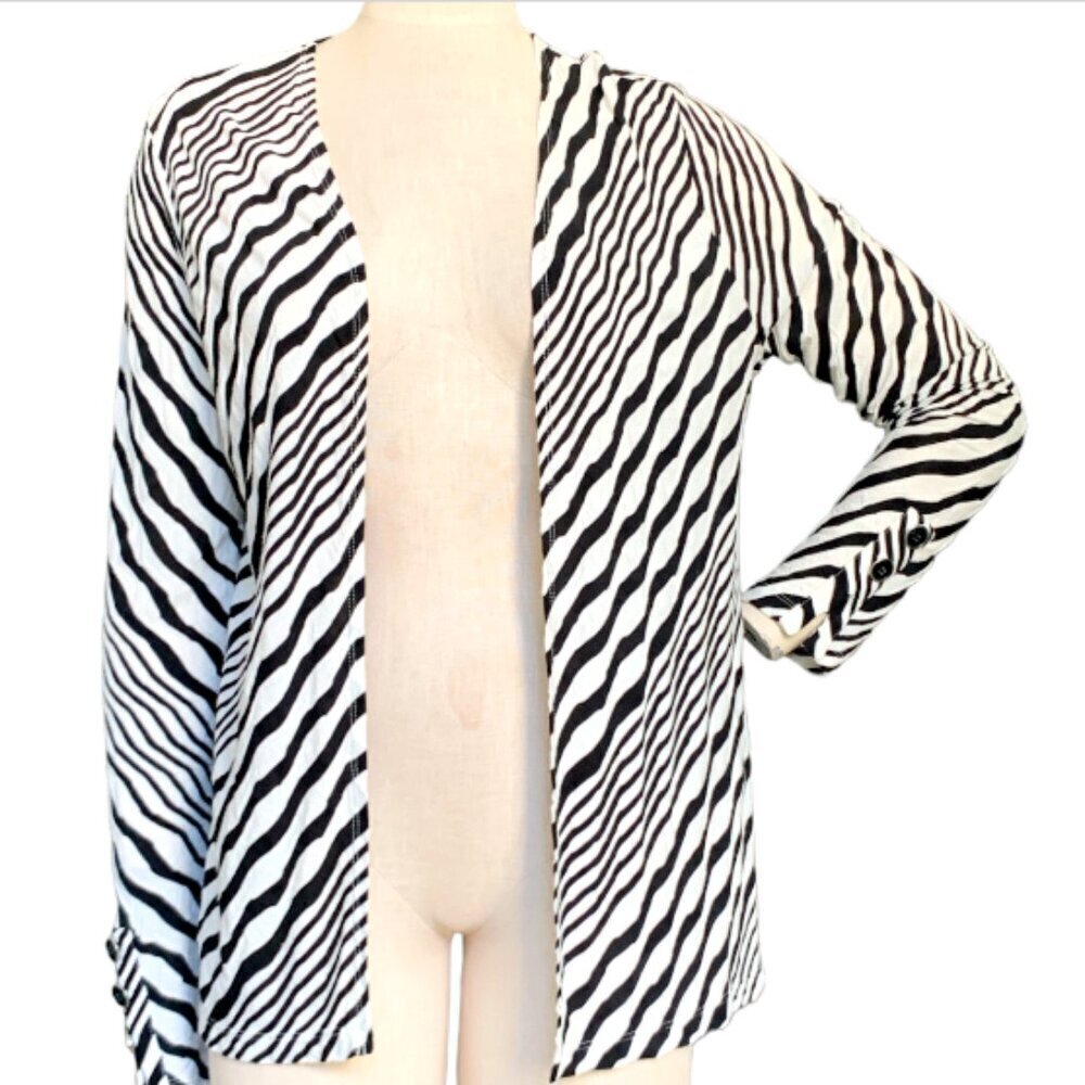 Chico's Travelers Black & White Striped Jacket Sz 1 (M/8) 88L